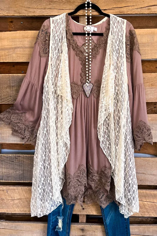 Street Personality Style Run To Me Lace Vest - Beige