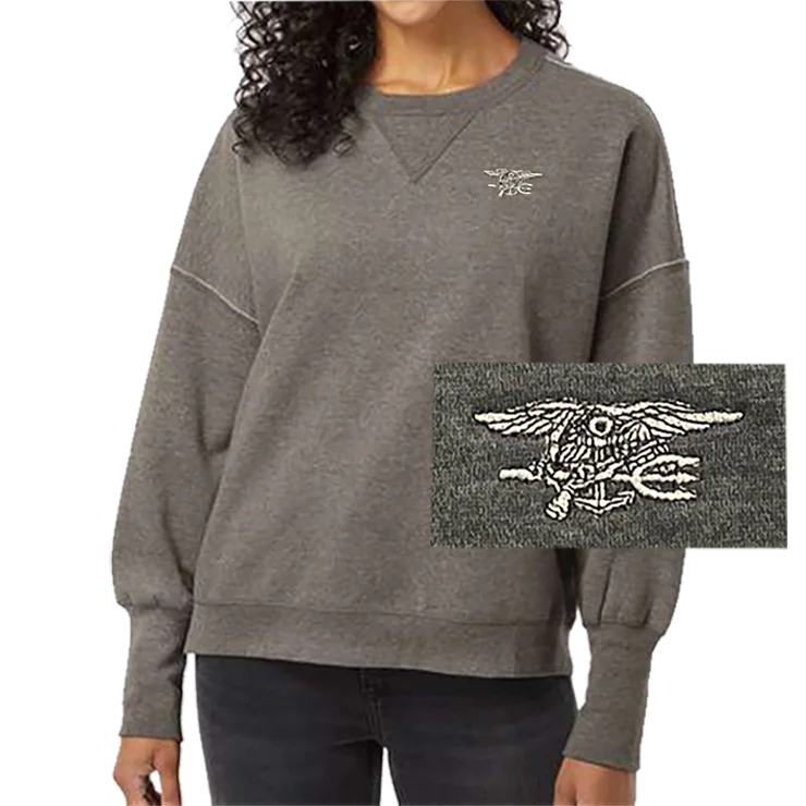 Sports suit style Ladies Gray Trident Sueded Crewneck Sweatshirt