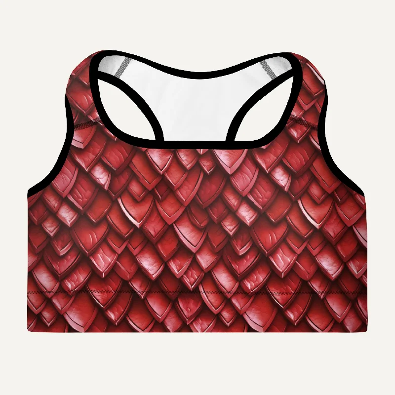 Retro Elegant Style Ruby Dragon Scales Padded Sports Bra