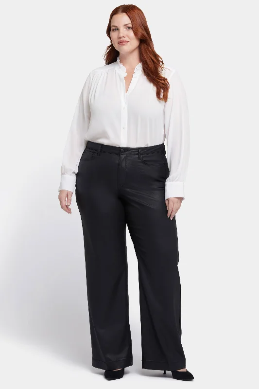 Retro Woolen Jacket Coated Teresa Wide Leg Jeans In Plus Size - Black Coated