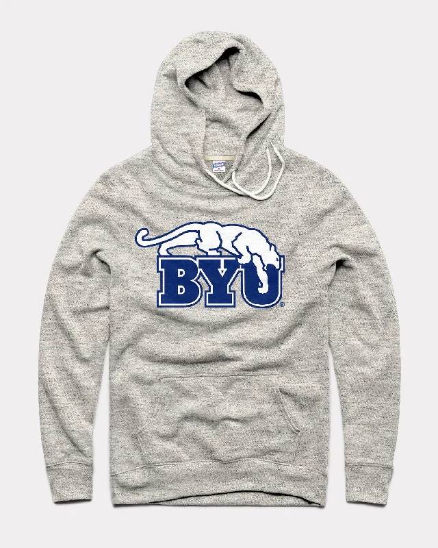 Printed pattern BYU Block Monogram Athletic Grey Hoodie