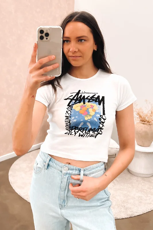 Retro Literary Style Without Grace Rib Tee White