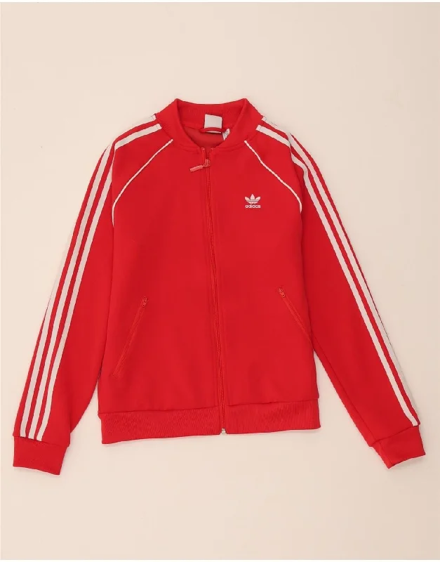 Round neck design ADIDAS Womens Tracksuit Top Jacket UK 10 Small Red Polyester