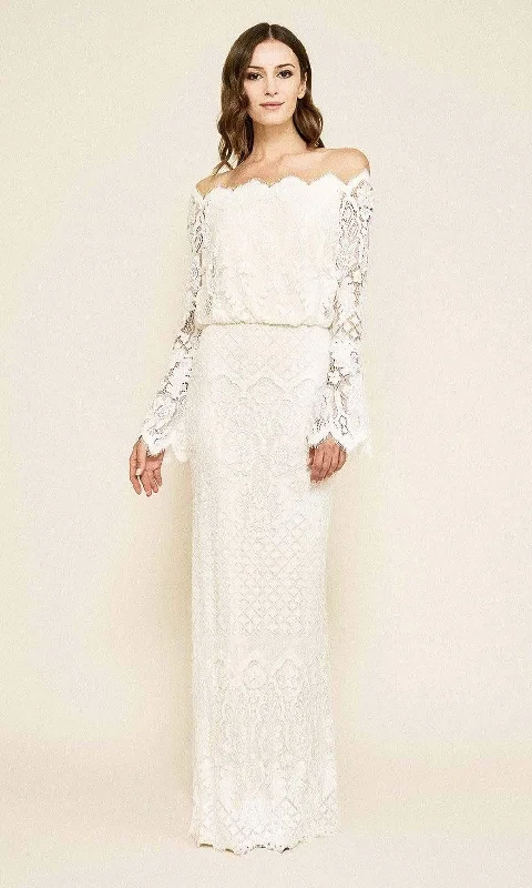 Retro Dress Tadashi Shoji - Izumi Bell Sleeve Off-the-Shoulder Lace Gown