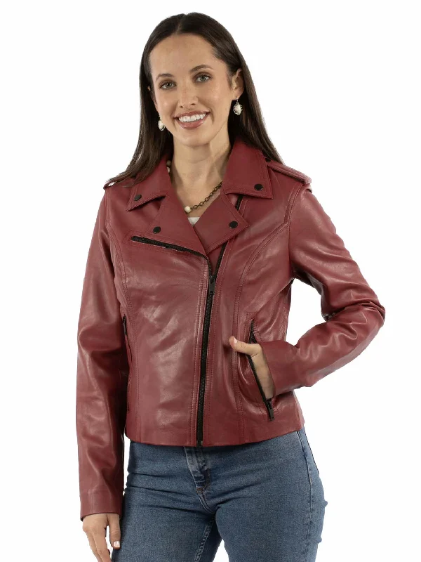 Independent design Scully Womens Wide Notched Collar Red Lamb Leather Leather Jacket Independent design Scully Womens Wide Notched Collar Red Lamb Leather Leather Jacket