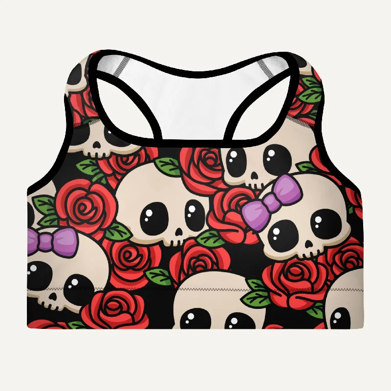 Sports fitness shoes Kawaii Skulls And Roses Padded Sports Bra