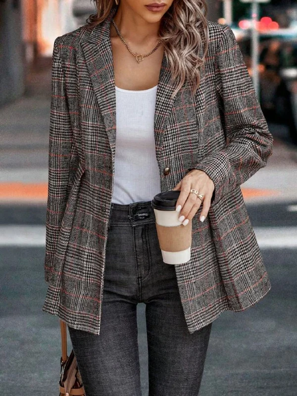 Printed pattern Plaid Button Up Lapel Collar Blazer