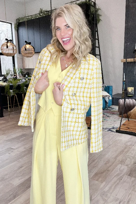 Street Graffiti Design Yellow Tweed Blazer