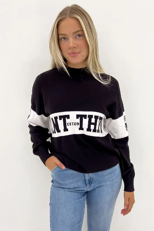 Sports Fitness Style Sequence Knit Jumper Black