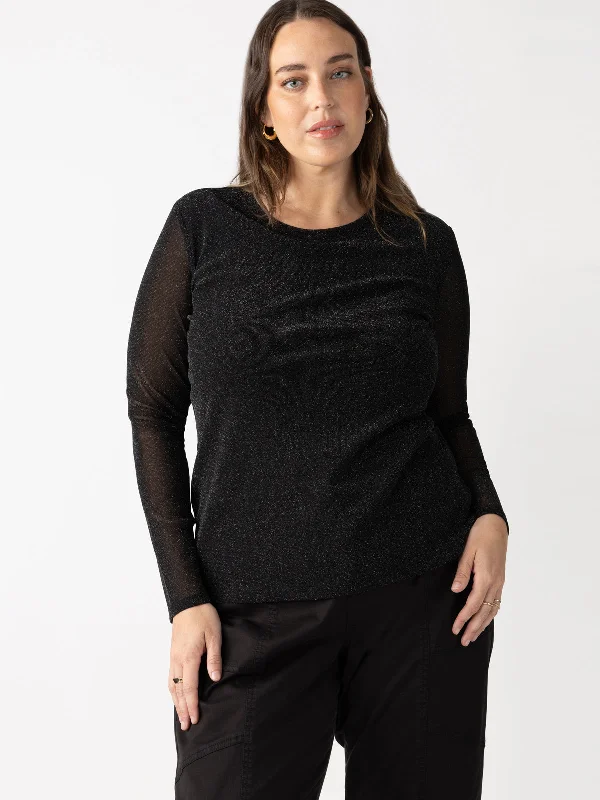 Street Personality Style Sparkle Mesh Perfect Tee Black Extended Sizing