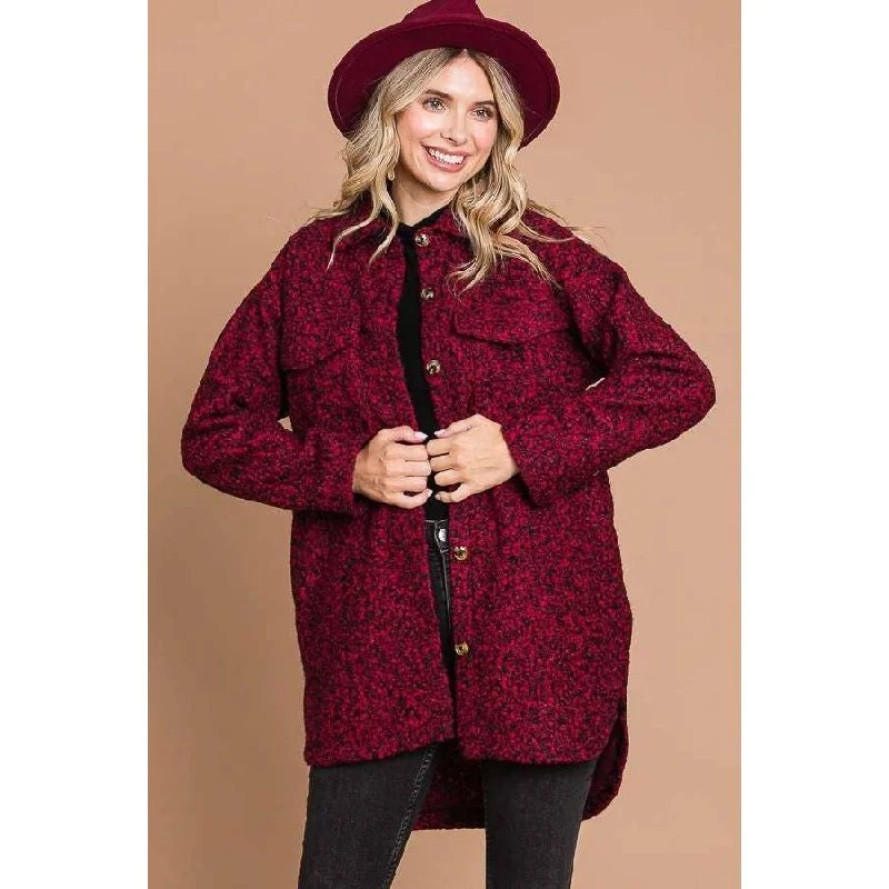 High waist design Oversized Red/Black Button Down Jacket