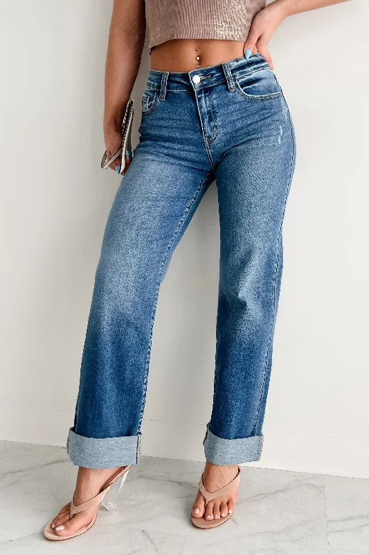Sweet Small Flower Pattern Jennings High Rise Wide Leg Kancan Jeans (Medium)