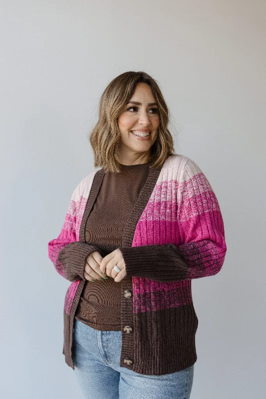 Street Personality Style CLASSIC CARDIGAN WITH COLOR FADE IN PINK