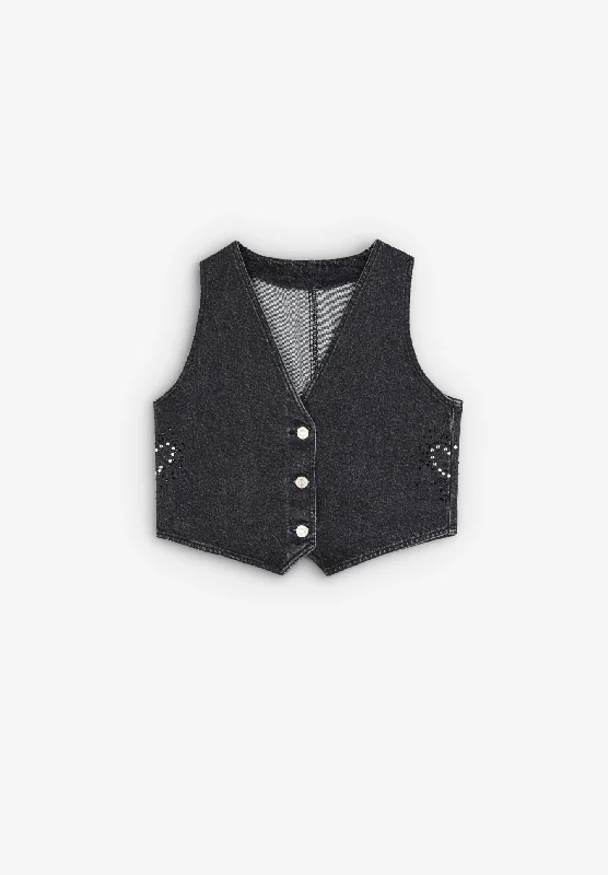 Street Style CHALECO DENIM ONDAS TACHUELAS