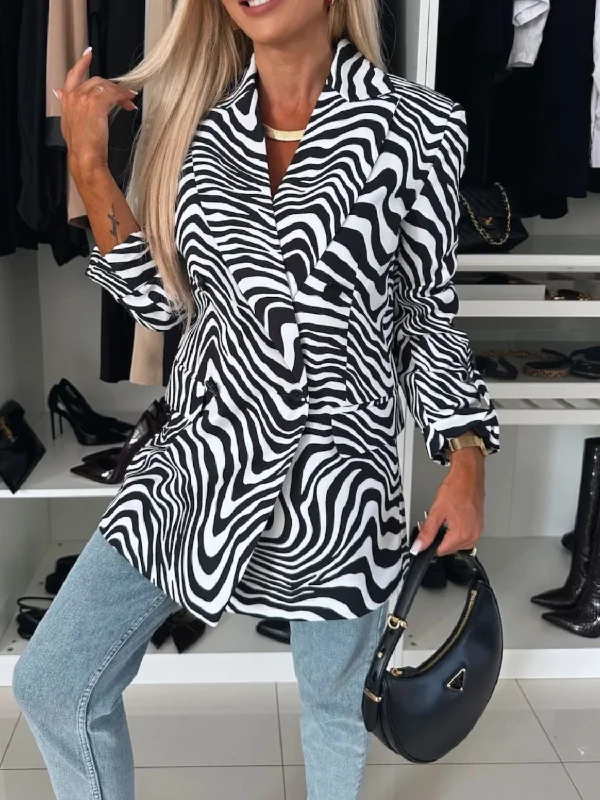 Street Casual Style Animal Print Long Sleeve Blazer