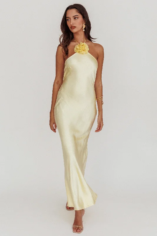 Round neck design High Roller Flower Decoration Halter Dress Butter