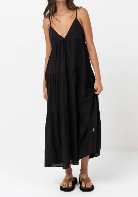 Amazing design Classic Tiered Midi Dress In Black
