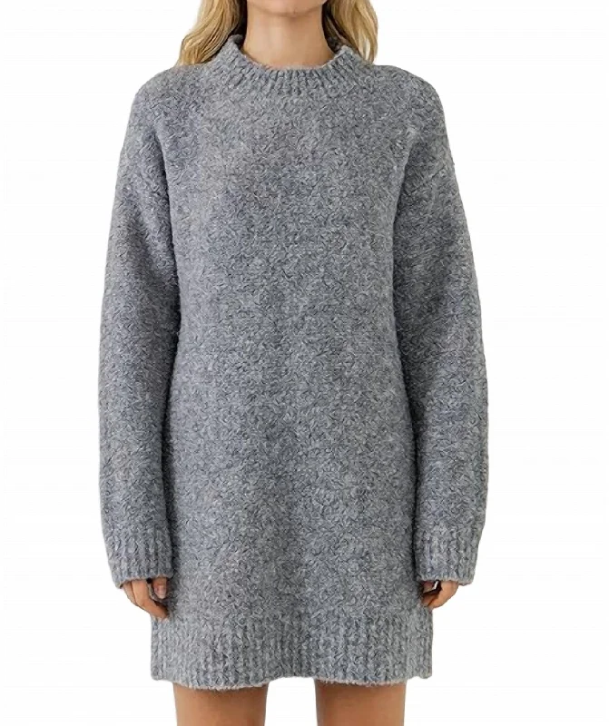 Design sense Cozy Round Neck Sweater Dress In Grey