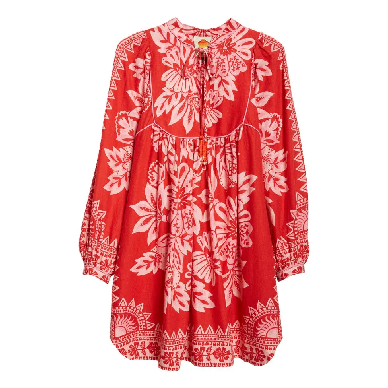 Street Casual Style FARM Rio Women's Flora Tapestry Red Long Sleeve Mini Dress