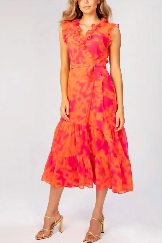 Retro Woolen Jacket Giselle Maxi Dress In Pink/orange