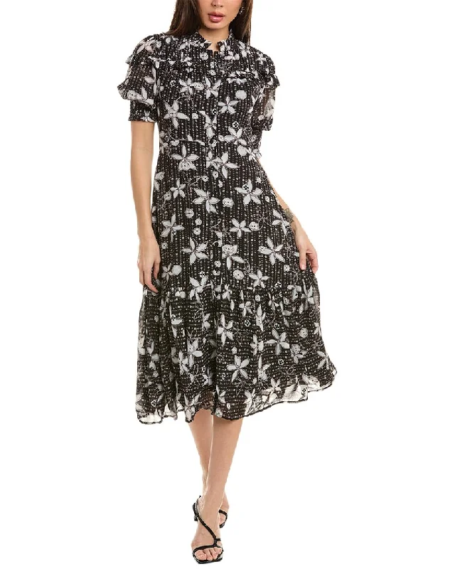 Retro Style Gracia Floral Print Flounce Midi Dress
