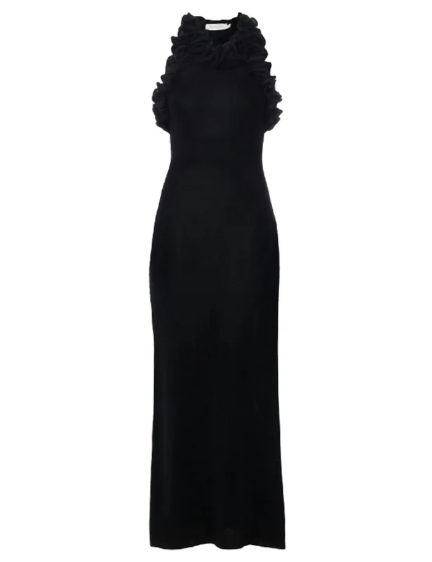Street Letter Style Matchmaker Ruffle Neck Midi Dress In Black
