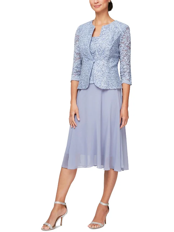 Sweet Flower Style Petites Womens 2 PC Midi Cocktail And Party Dress
