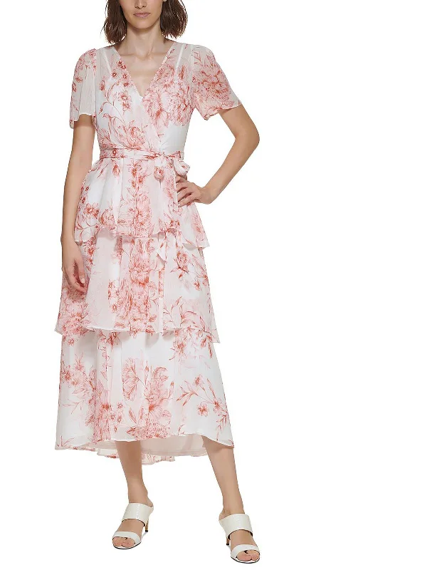 Free and comfortable Petites Womens Floral Short Sleeve Midi Dress
