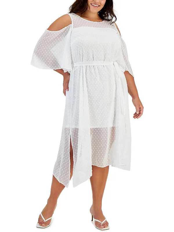 Luxury and fashionable Plus Womens Chiffon Mid-Calf Midi Dress
