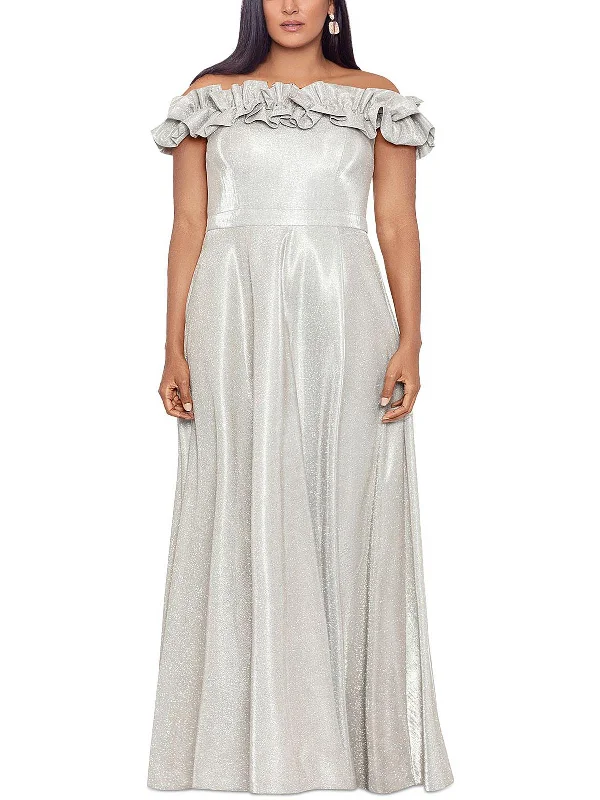Boutique display Plus Womens Metallic Strapless Evening Dress