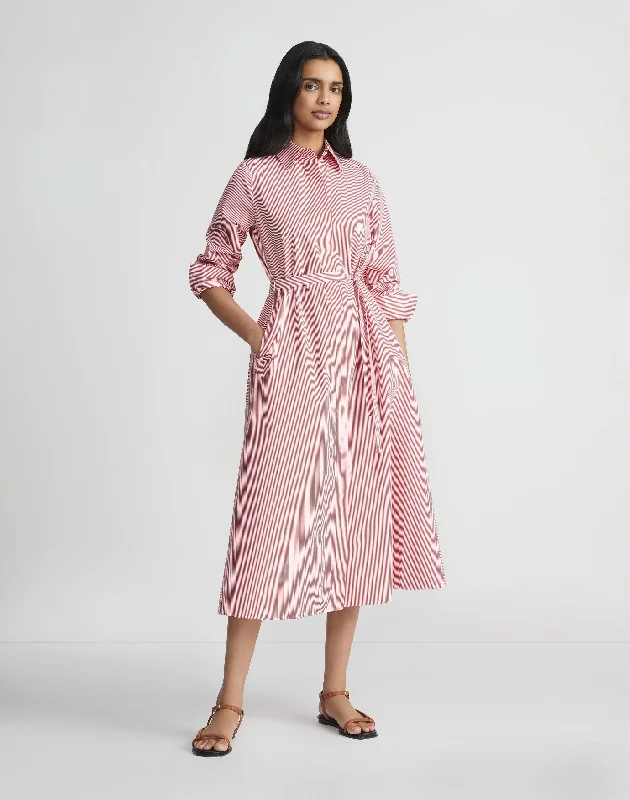 Retro Design Stripe Cotton Poplin Shirtdress