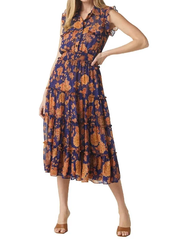 Street Fashion Style Tina Dress In Blue Marigold Flora