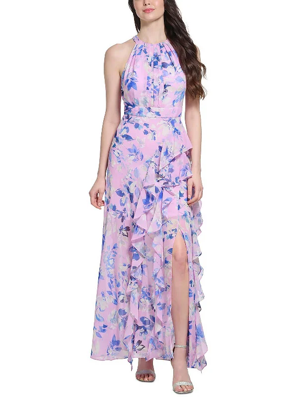 Sports Zipper Style Womens Chiffon Floral Maxi Dress