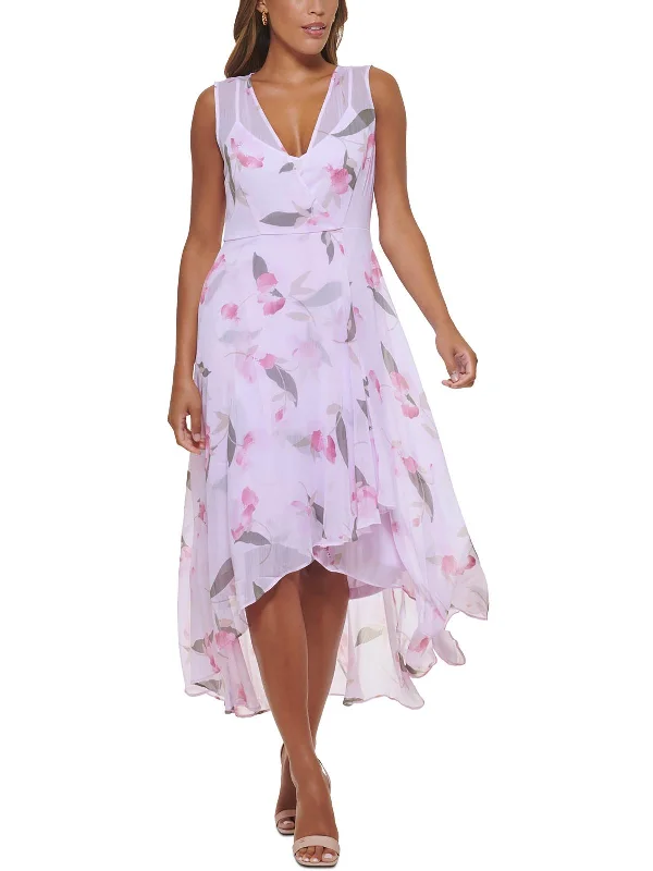 Street Sports Style Womens Floral Midi Fit & Flare Dress