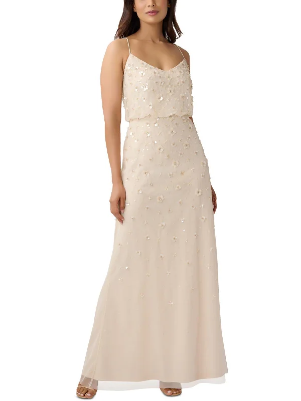 Street Letter Style Womens Mesh Embellished Evening Dress