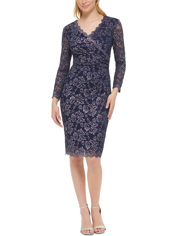 Letter embroidery Womens Metallic Short Sheath Dress