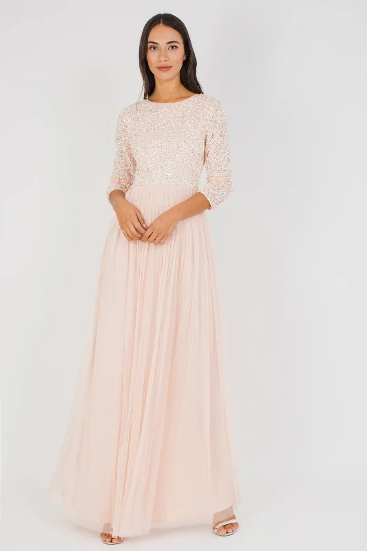 Sweet And Cute Style Belle Picasso Long Sleeve Maxi in Nude