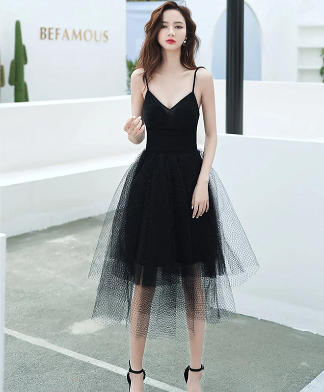 Hip-Hop Style Black V Neck Tulle Short Prom Dress Black Short Evening Dress