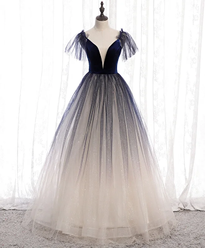 Trendy and versatile Blue Tulle Long Prom Dress Blue Tulle Formal Dress