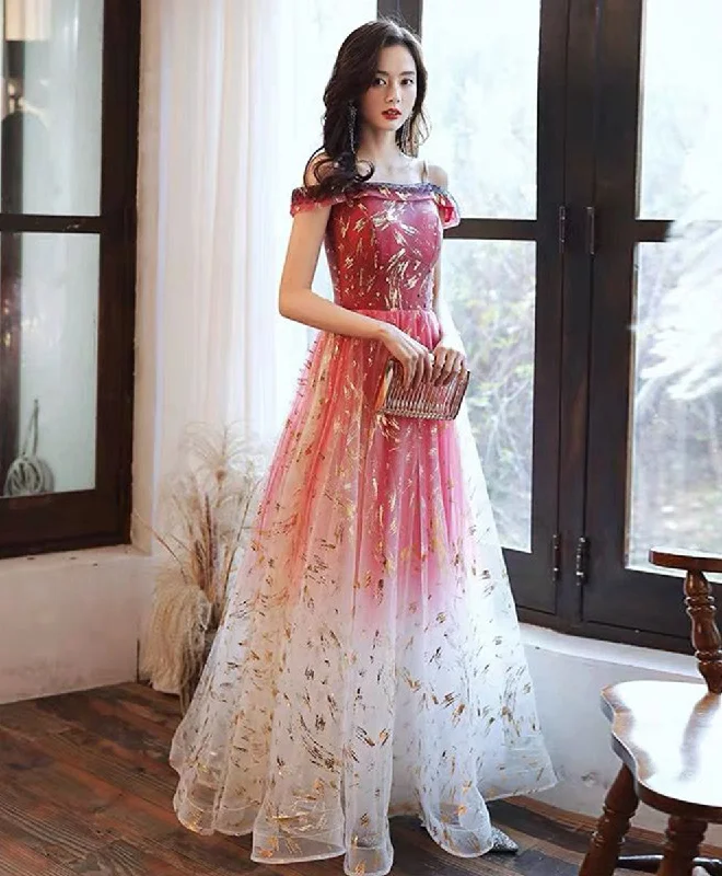 Street Graffiti Design Burgundy Tulle Off Shoulder Lace Long Prom Dress Tulle Formal Dress