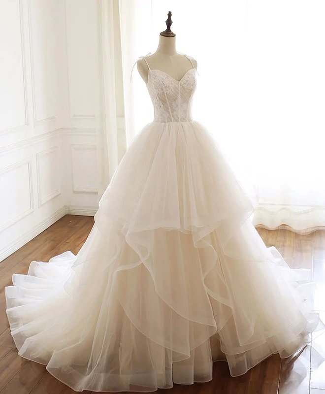 Street Show-Off Style Champagne Sweetheart Lace Tulle Long Prom Gown Lace Evening Gown