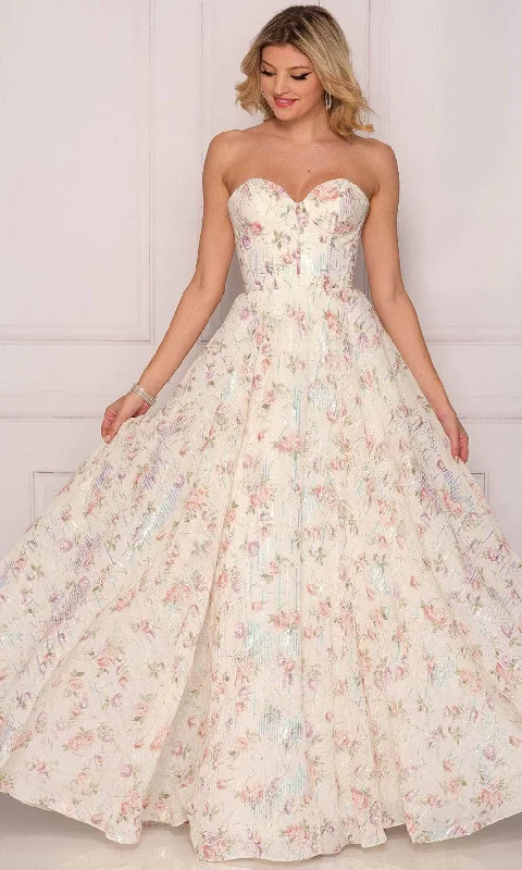 Retro Style Dave & Johnny A10391 - Strapless Floral Printed Prom Dress