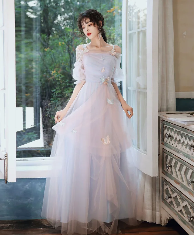 Sports Fitness Wear Elegant Pink Blue Tulle Long Prom Dress Pink Blue Formal Dress