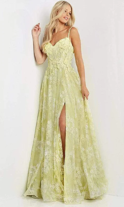 Sweet Unique Design JVN by Jovani - JVN08416 Leaf Motif A-line Slit Gown