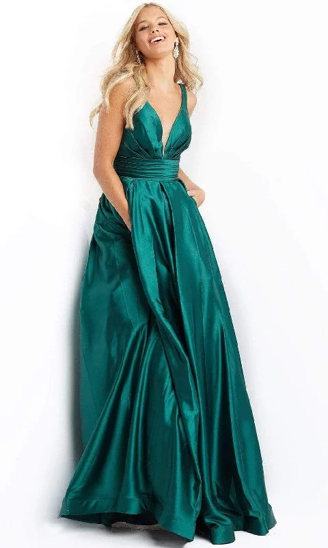 Street Letter Style JVN by Jovani - JVN08419 Plunging Satin A-Line Gown