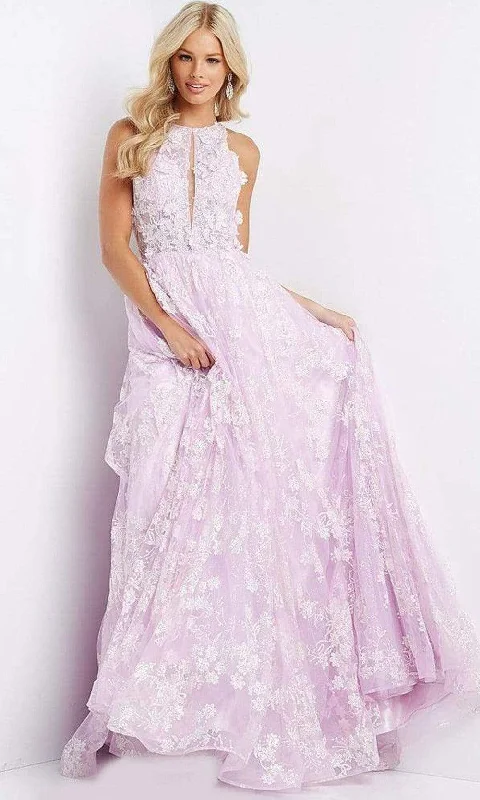 Sweet Puffy Skirt JVN by Jovani - JVN08567 Halter Floral A-line Gown