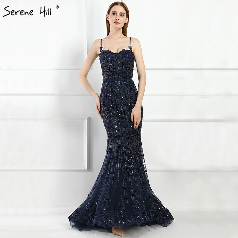 Design sense On Sale no return no refundSale Navy Blue Luxury Mermaid Lace Elegant Evening Dresses Spaghetti Strap Beaded 2024 For Women Party LA6105 Design sense On Sale no return no refundSale Navy Blue Luxury Mermaid Lace Elegant Evening Dresses Spaghetti Strap Beaded 2024 For Women Party LA6105