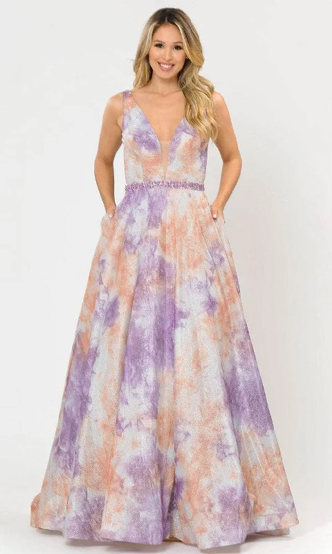 Sweet Pink Color Poly USA 8346 - Two-Toned Glitter A-Line Prom Dress
