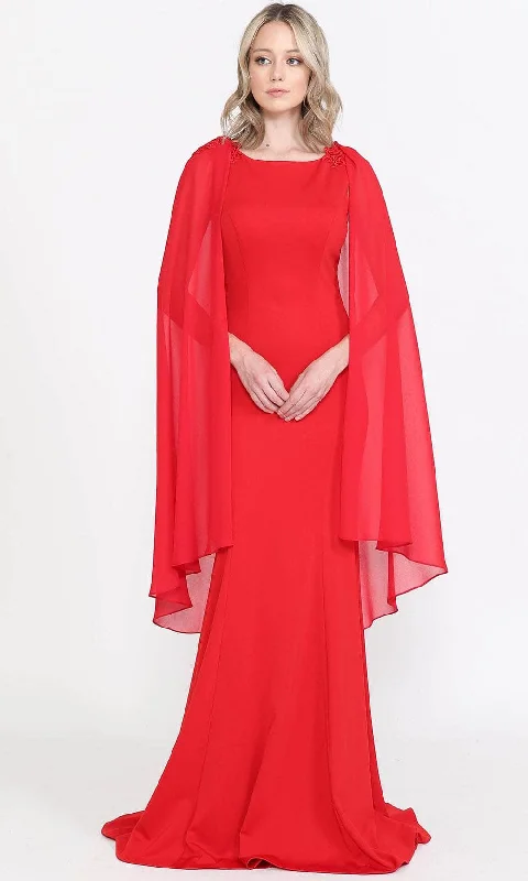 Retro Stripes Poly USA 8566 - Jewel Neckline with Sheer Cape Long Gown