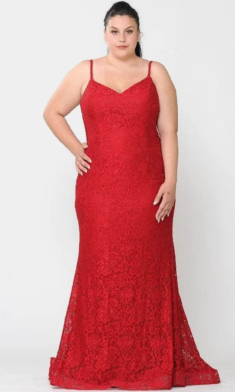 Retro Stripes Poly USA W1090 - Beaded Lace Trumpet Evening Gown